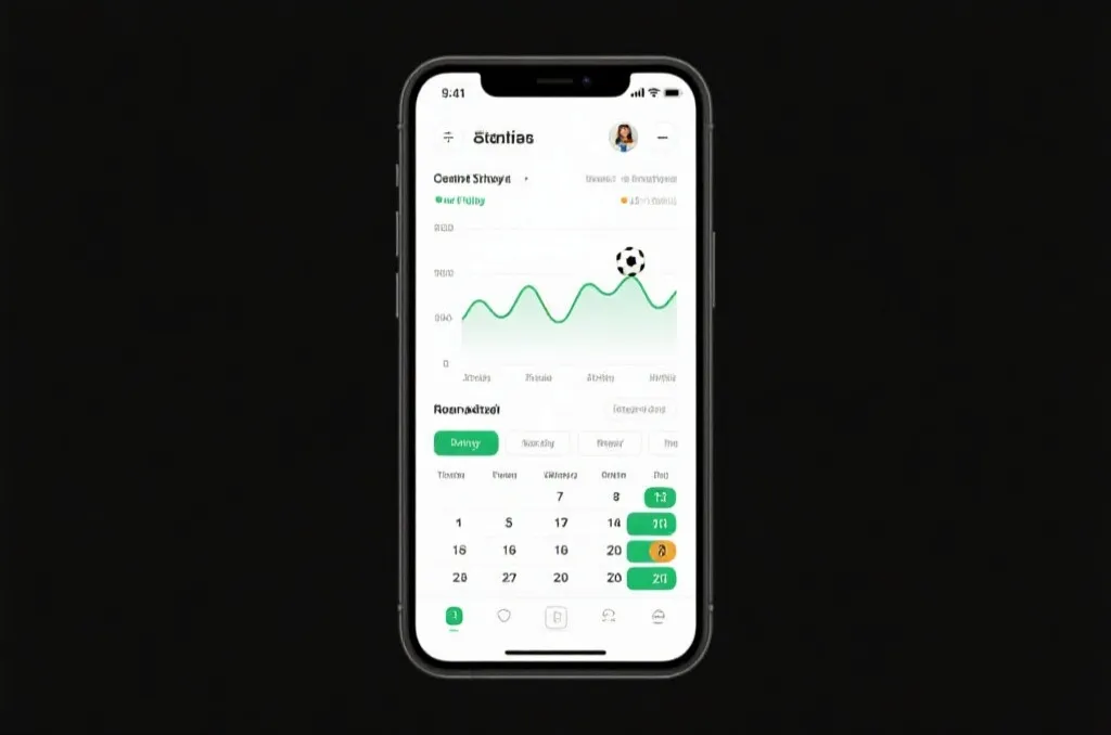 A modern smartphone screen displaying clean sports analytics charts and football match schedule